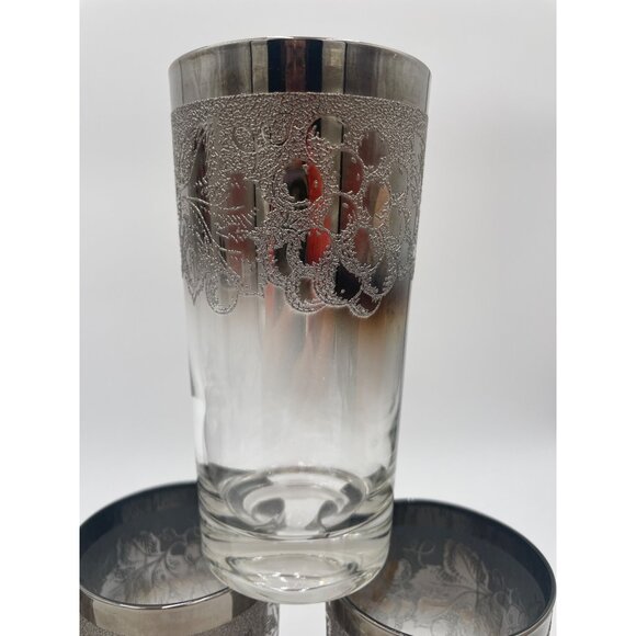 Vintage Silver-Trimmed Ombre Floral Highball Glasses Set Of 6 1950’s Set Of 7 Do - Picture 4 of 5